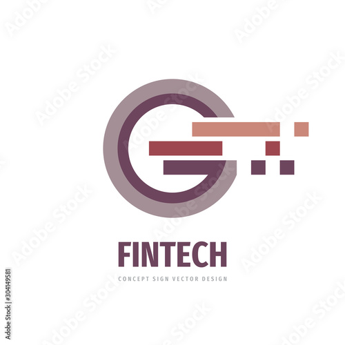 Fintech concept logo design. Business finance creative sign. Abstract vector illustration. 