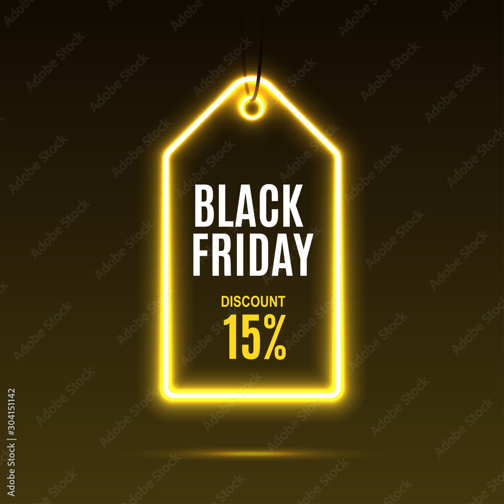 Neon label. Black friday at a discount. EPS10 vector. - obrazy, fototapety, plakaty 