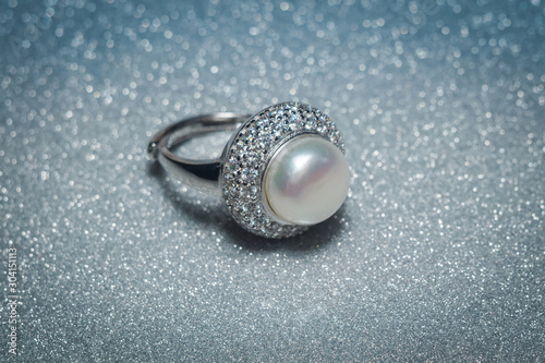 White Pearl Silver Ring