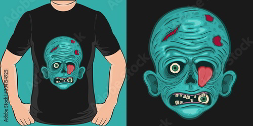 Unique and Trendy Creepy Zombie T-Shirt Design or Mockup.