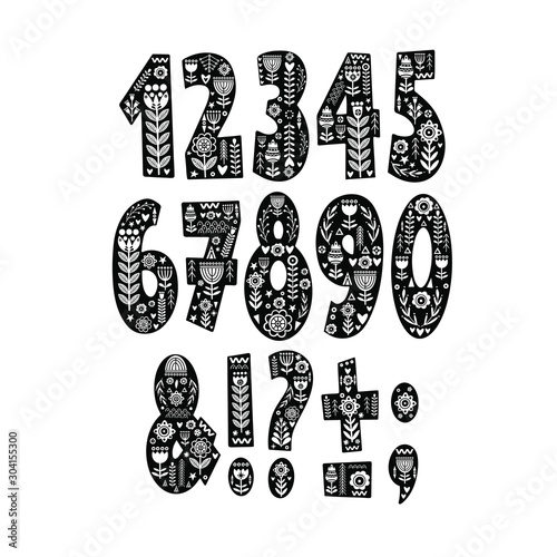 Vector set of numbers with folk motives - scandinavian.
