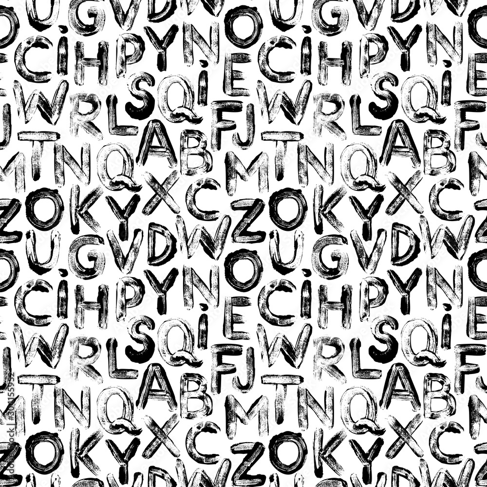 Obraz premium Alphabet letters in graffiti style seamless pattern. Vector hand drawn grunge background.