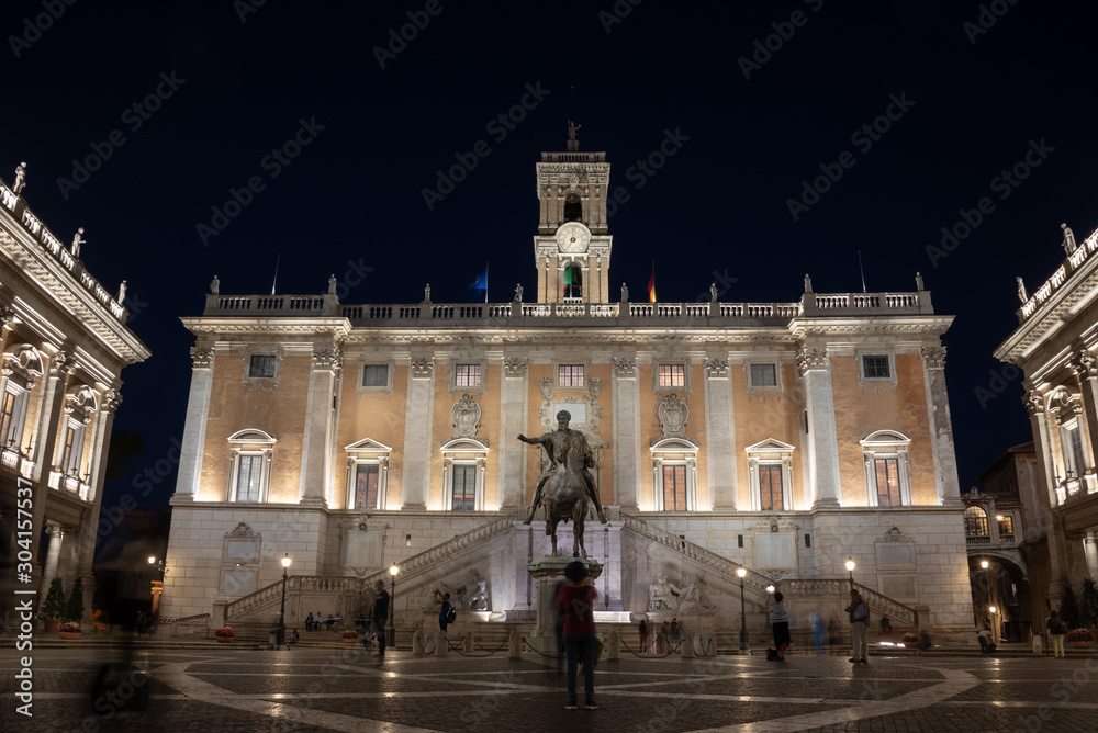 Piazza del Campidoglio, Capitol in Rome. Night, long exposure. 