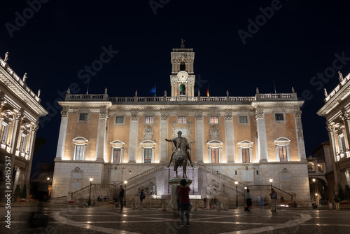 Canvas Print Piazza del Campidoglio, Capitol in Rome. Night, long exposure.