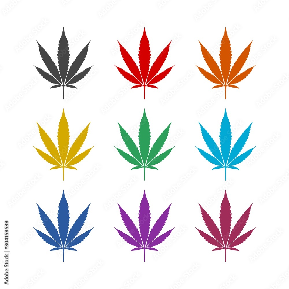 Cannabis leaf color icons set isolated on white background