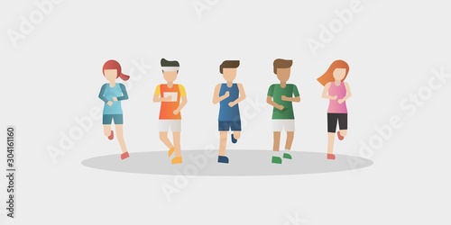 Jogging run people,Sport running group flat design, People athlete marathon runner race