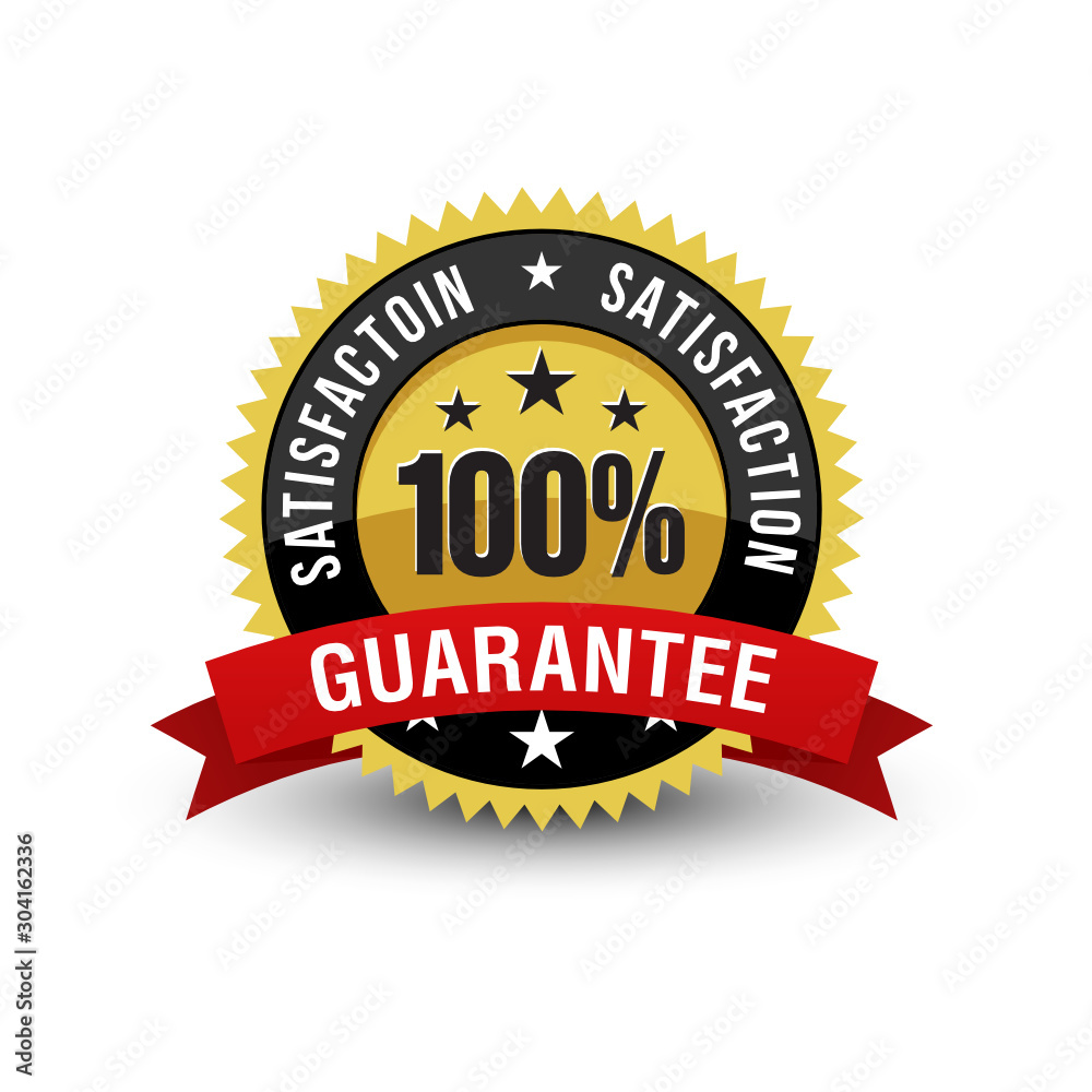 powerful Golden badge 100% satisfaction guarantee badge with red ribbon isolated on white background. powerful Golden badge 100% satisfaction guarantee badge with red ribbon isolated on white background.