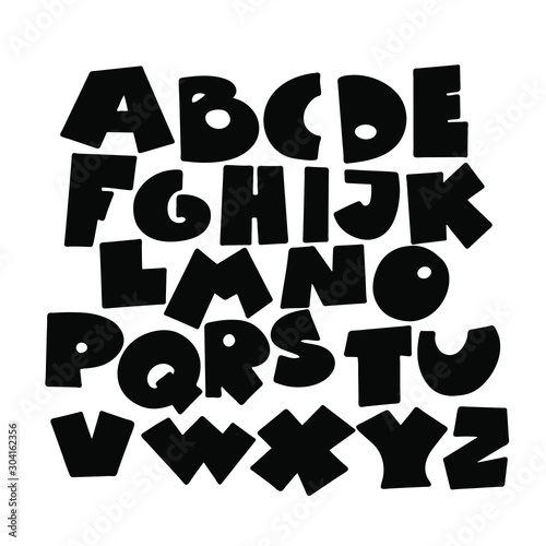 Hand drawn letters alphabet. Cartoon english ABC. Vector illustration.