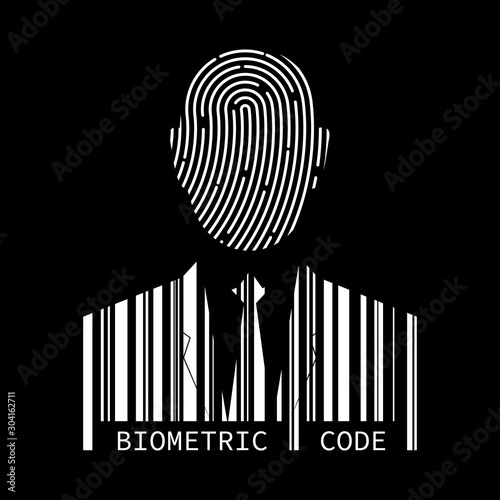 Fingerprint man or human silhouette. Digital security authentication concept. Biometric authorization. Identification. id. barcode. 