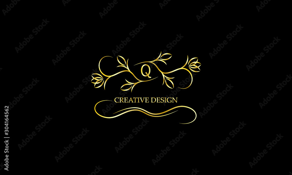 Modern logo template with floral elegant lines and letter Q. Monogram design elements, business identity sign for restaurant, royalty, boutique, cafe, hotel. Vector illustration Modern logo template with floral elegant lines and letter Q. Monogram design elements, business identity sign for restaurant, royalty, boutique, cafe, hotel. Vector illustration