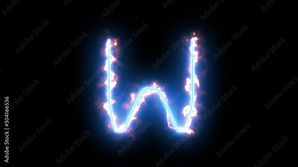 Neon Alphabet W letter. Blue Light Icon Background with Energy Fiery A ...