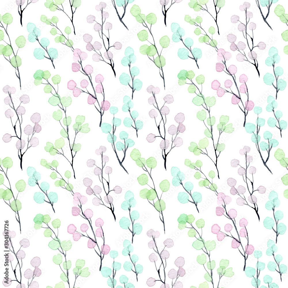  soft watercolor leaves seamless pattern