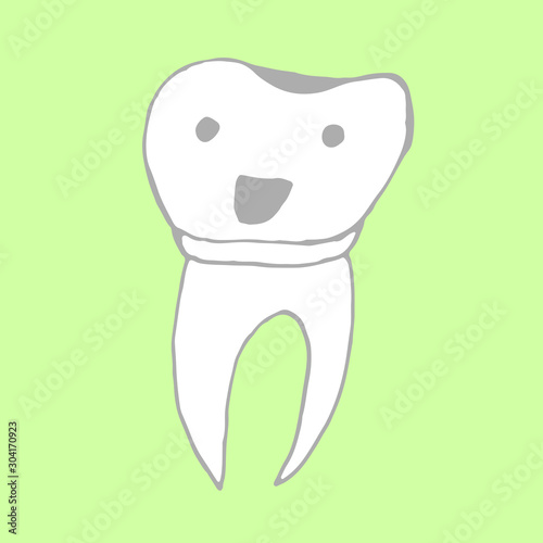 Cute happy cartoon tooth being cleaned with brush, and water set. Hand drawn line art cartoon vector illustration.