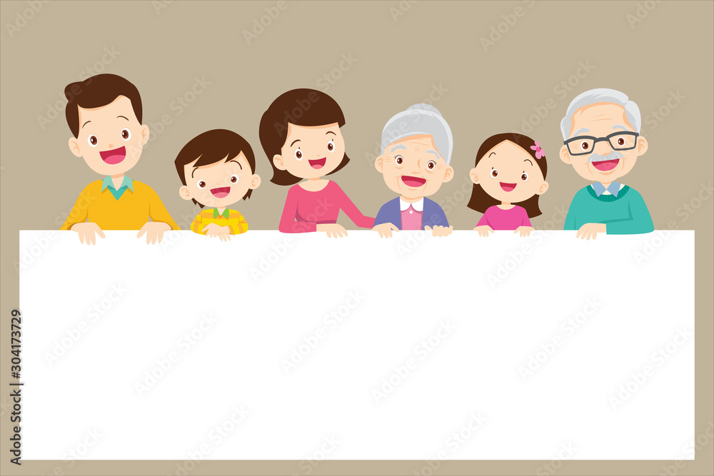 Cute big family holding empty banners Cute big family holding empty banners