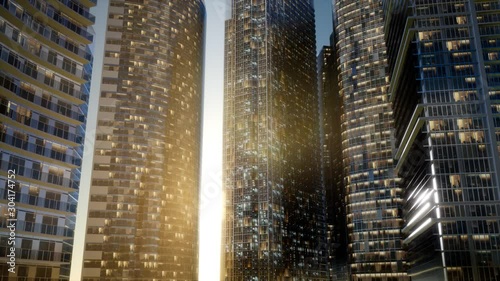 cty skyscrapers at sunsetwith dark sky photo