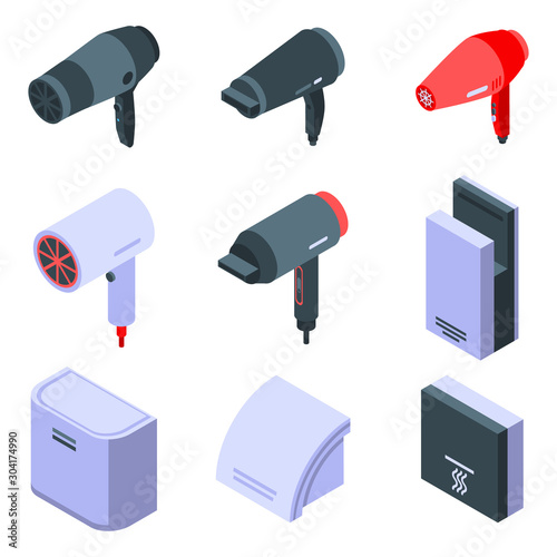Dryer icons set. Isometric set of dryer vector icons for web design isolated on white background
