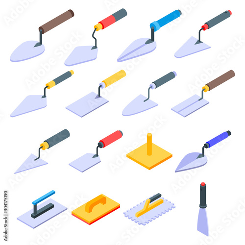 Trowel icons set. Isometric set of trowel vector icons for web design isolated on white background