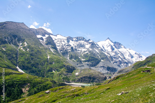 View to snow covered mountains and  Pasterze Glacier from Grossglockner High Alpine Road  Austria