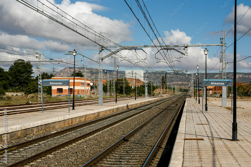 Naklejka premium Railway landscape in Almansa.