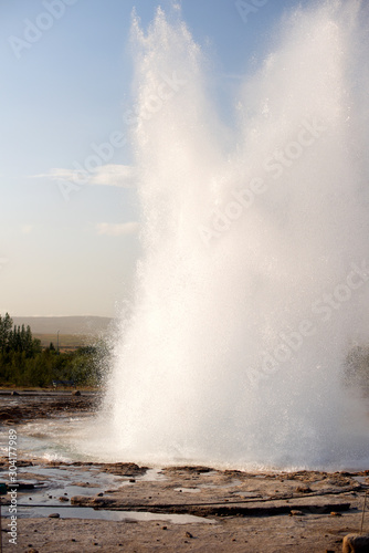 Geysir destrict in the south of Iceland.The Strokkur Geyser erupting at the Haukadalur geothermal area, part of the golden circle, Iceland, Europe