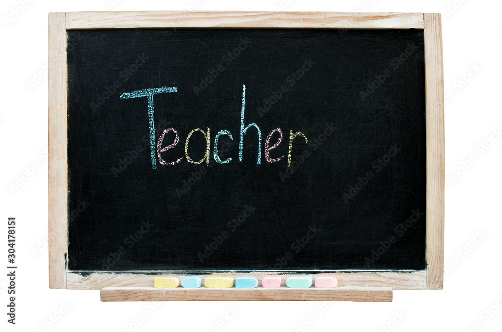 inscription in chalk on a blackboard - teacher, colored letters inscription in chalk on a blackboard - teacher, colored letters