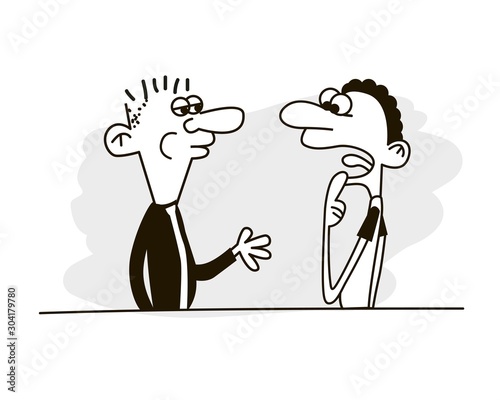 Two men talking. Bad habits. Vector.