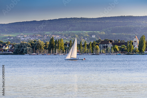 A Sailboat going upwind at lake constanve