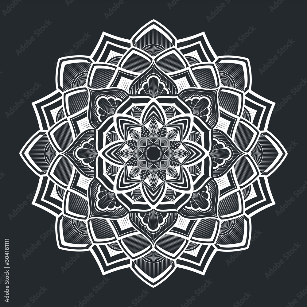 white circular mandala vector ornament on black background white circular mandala vector ornament on black background