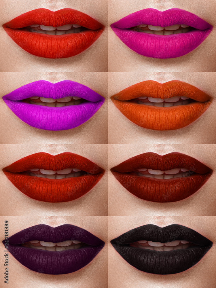 Obraz premium Collection of lips colorful hues. The palette of lipsticks. Close-up