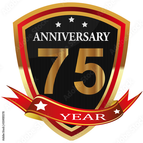 Anniversary 75 th  label with ribbon.
