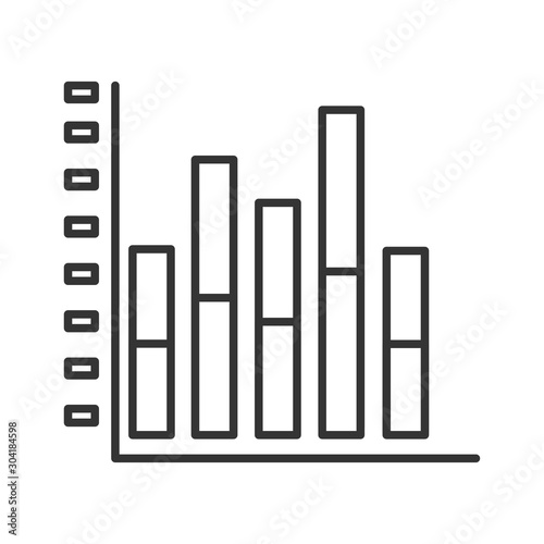 Infographic stacked column line black icon. Record keeping concept. Visual comparison of data. Sign for web page, mobile app, button, logo. Vector isolated element. Editable stroke.