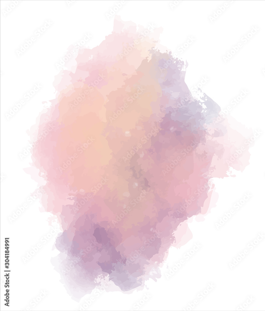 Abstract colorful watercolor background. Paint splash, blob isolated on white backdrop. Orange, purple and pink ombre. Vector illustration eps 8. Template design.