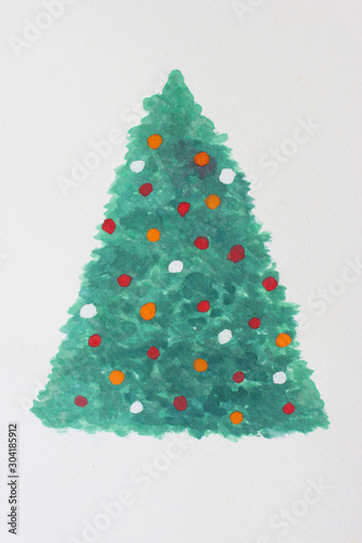 Watercolor Christmas tree on isolated white background. Happy New Year concept.