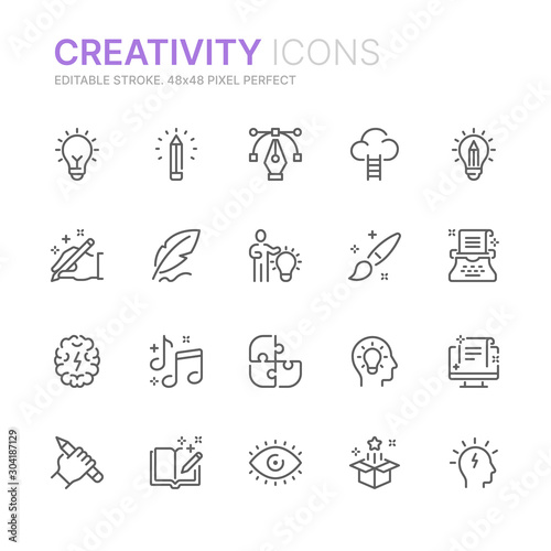Collection of creativity related line icons. 48x48 Pixel Perfect. Editable stroke