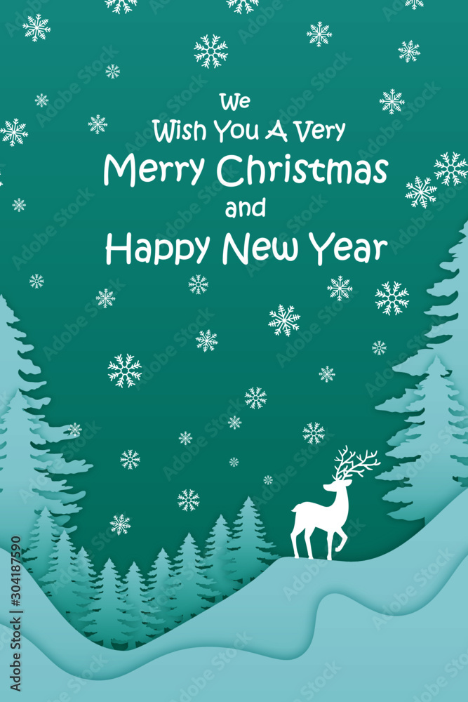 Christmas background with tree.Winter Christmas composition in paper cut style.Merry Christmas text, vector illustration. Christmas background with tree.Winter Christmas composition in paper cut style.Merry Christmas text, vector illustration.