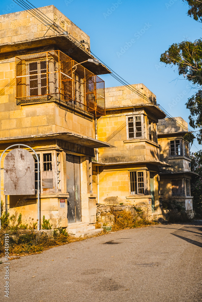 Fototapeta premium Sliema Malta, July 16 2019. Traditional Maltese architecture in Sliema Old Town in Malta, street with traditional balconies and old buildings in historical city of Malta.