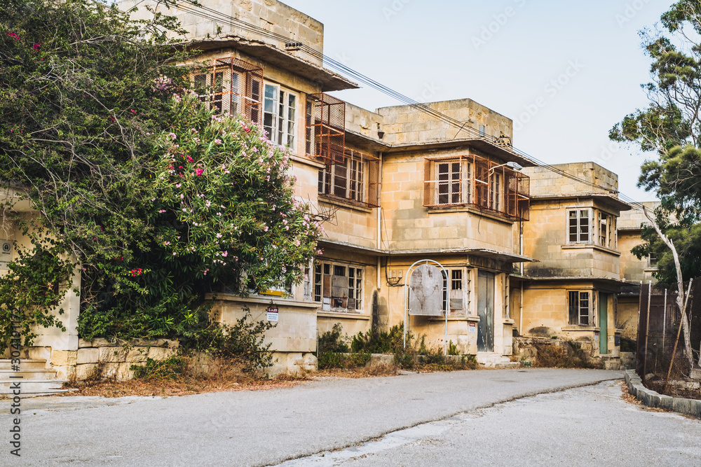 Sliema Malta, July 16 2019. Traditional Maltese architecture in Sliema Old Town in Malta, street with traditional balconies and old buildings in historical city of Malta.