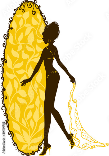 Graphic drawing of spa, solarium woman. Isolated silhouette.