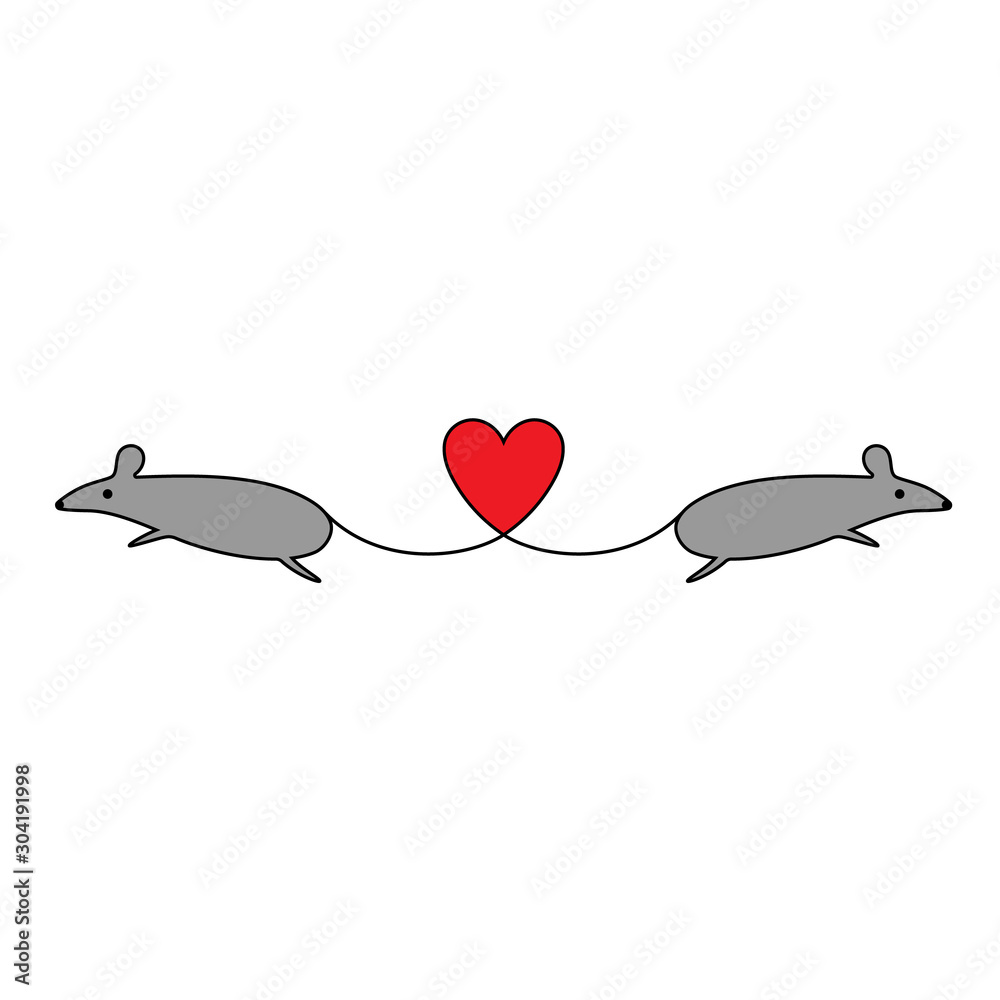 Funny mouse. Mice in love. Symbol of 2020 year.