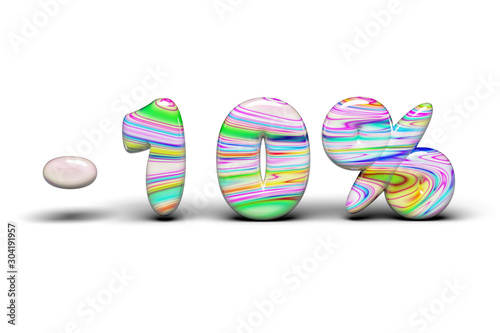 Sweets multi-colored discount 10% word. On a white isolate background.
