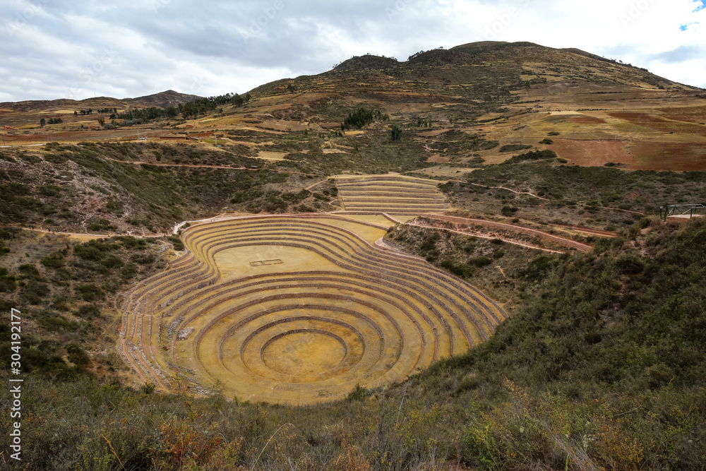 Ancient Inca circular terraces at Moray (agricultural experiment station), Peru.