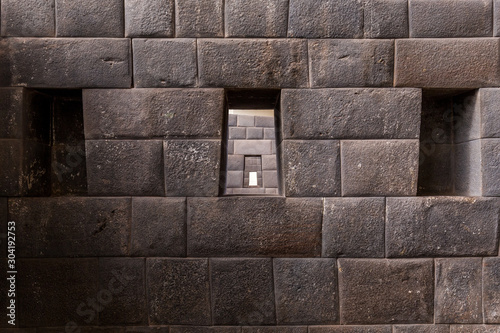 Details of masonry of Coricancha, famous temple in the Inca Empire at Cuzco, Peru photo