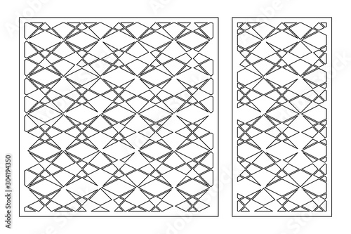 Set decorative card for cutting. Lines geometric pattern. Laser cut. Ratio 1:1, 1:2. Vector illustration.