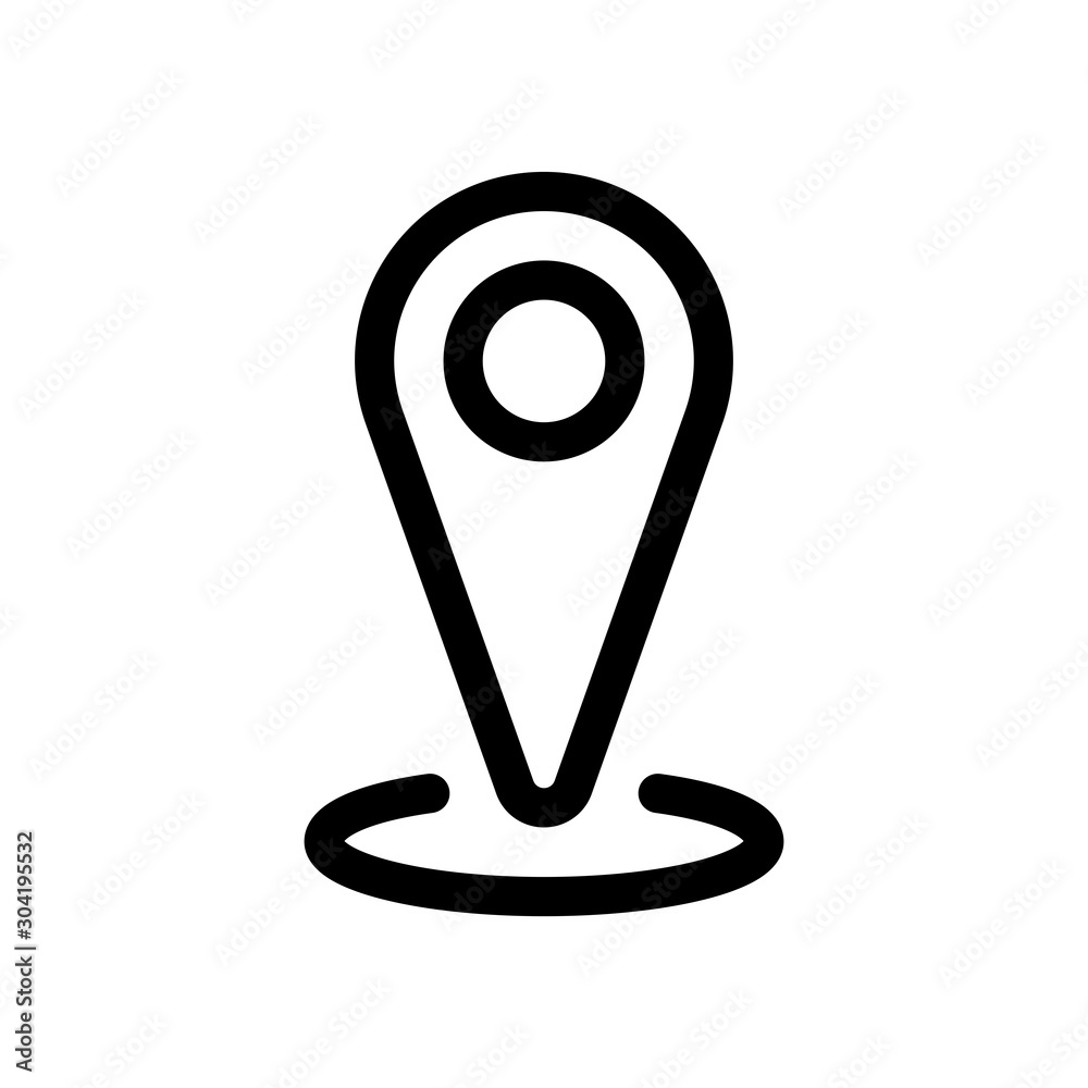 Location symbol, map pin, linear vector icon.