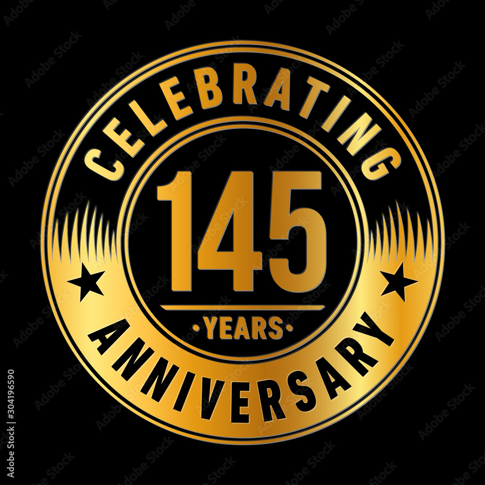 145 years logo. One hundred and forty-five years anniversary celebration design template. Vector and illustration.