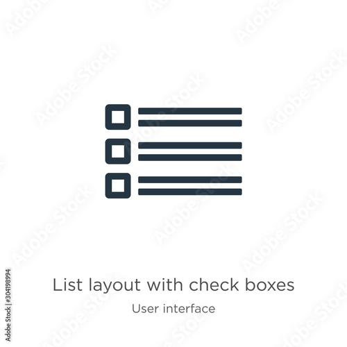 List layout with check boxes icon vector. Trendy flat list layout with check boxes icon from user interface collection isolated on white background. Vector illustration can be used for web and mobile