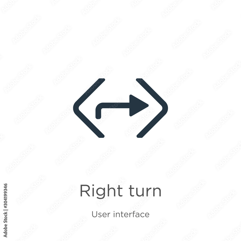 Right turn icon vector. Trendy flat right turn icon from user interface collection isolated on white background. Vector illustration can be used for web and mobile graphic design, logo, eps10 Right turn icon vector. Trendy flat right turn icon from user interface collection isolated on white background. Vector illustration can be used for web and mobile graphic design, logo, eps10