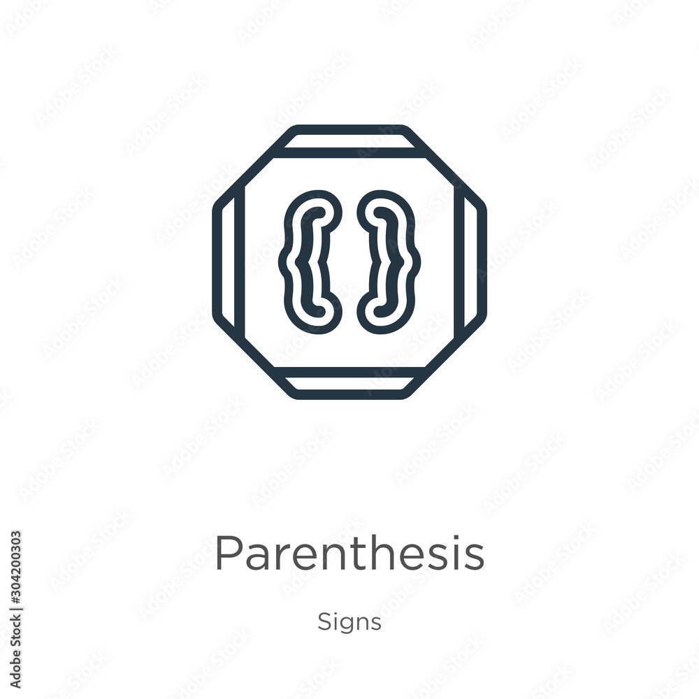 Parenthesis icon vector. Trendy flat parenthesis icon from signs collection isolated on white background. Vector illustration can be used for web and mobile graphic design, logo, eps10 Parenthesis icon vector. Trendy flat parenthesis icon from signs collection isolated on white background. Vector illustration can be used for web and mobile graphic design, logo, eps10