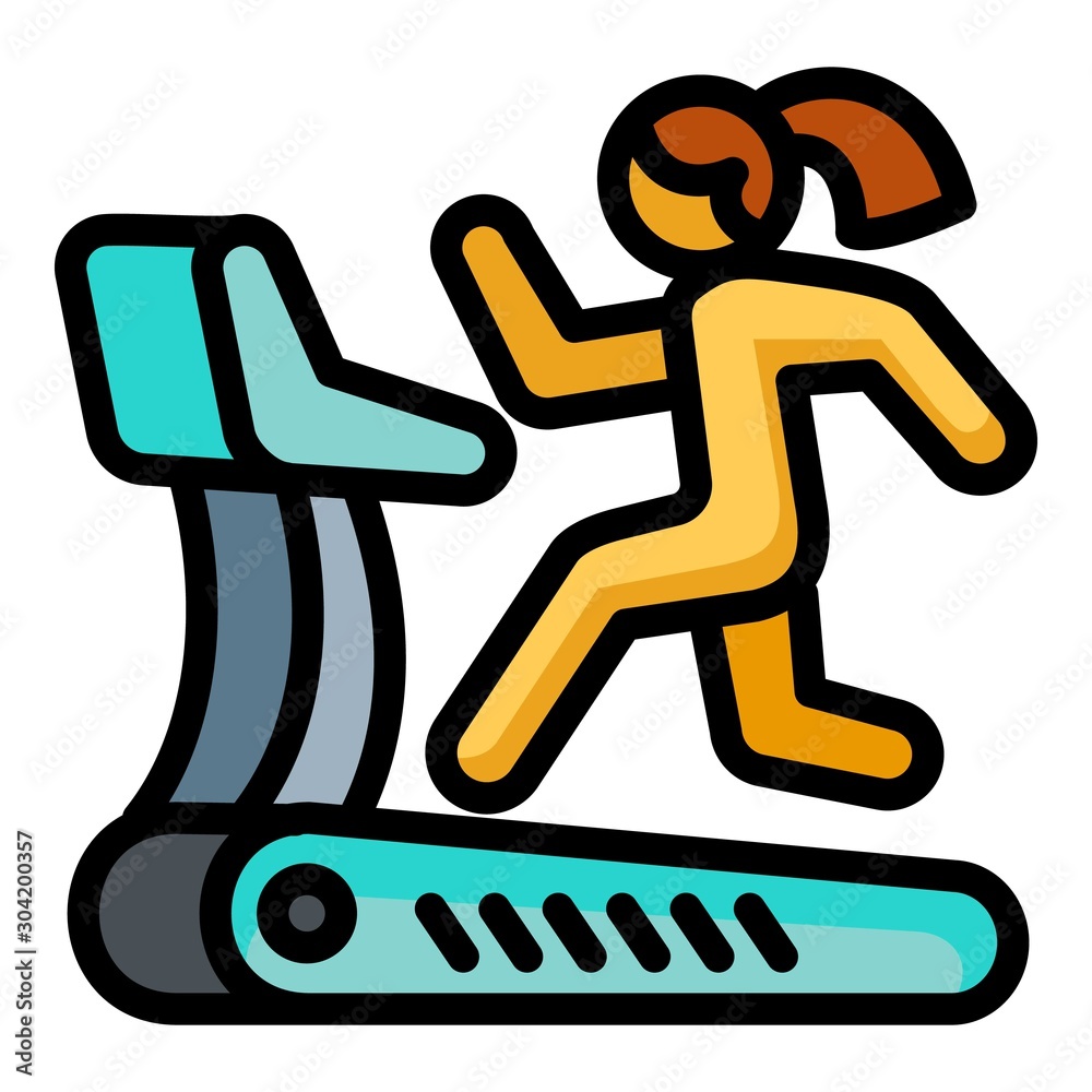 Fototapeta premium Girl treadmill icon. Outline girl treadmill vector icon for web design isolated on white background