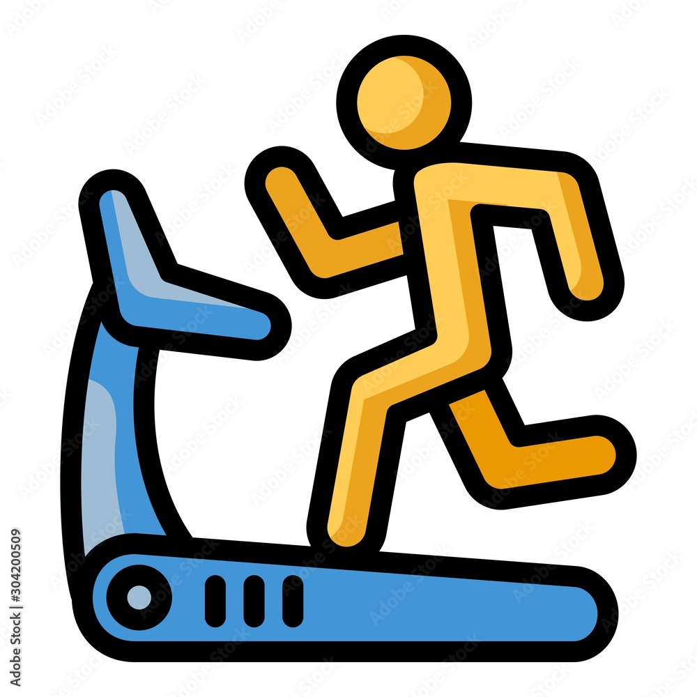Boy running at treadmill icon. Outline boy running at treadmill vector icon for web design isolated on white background